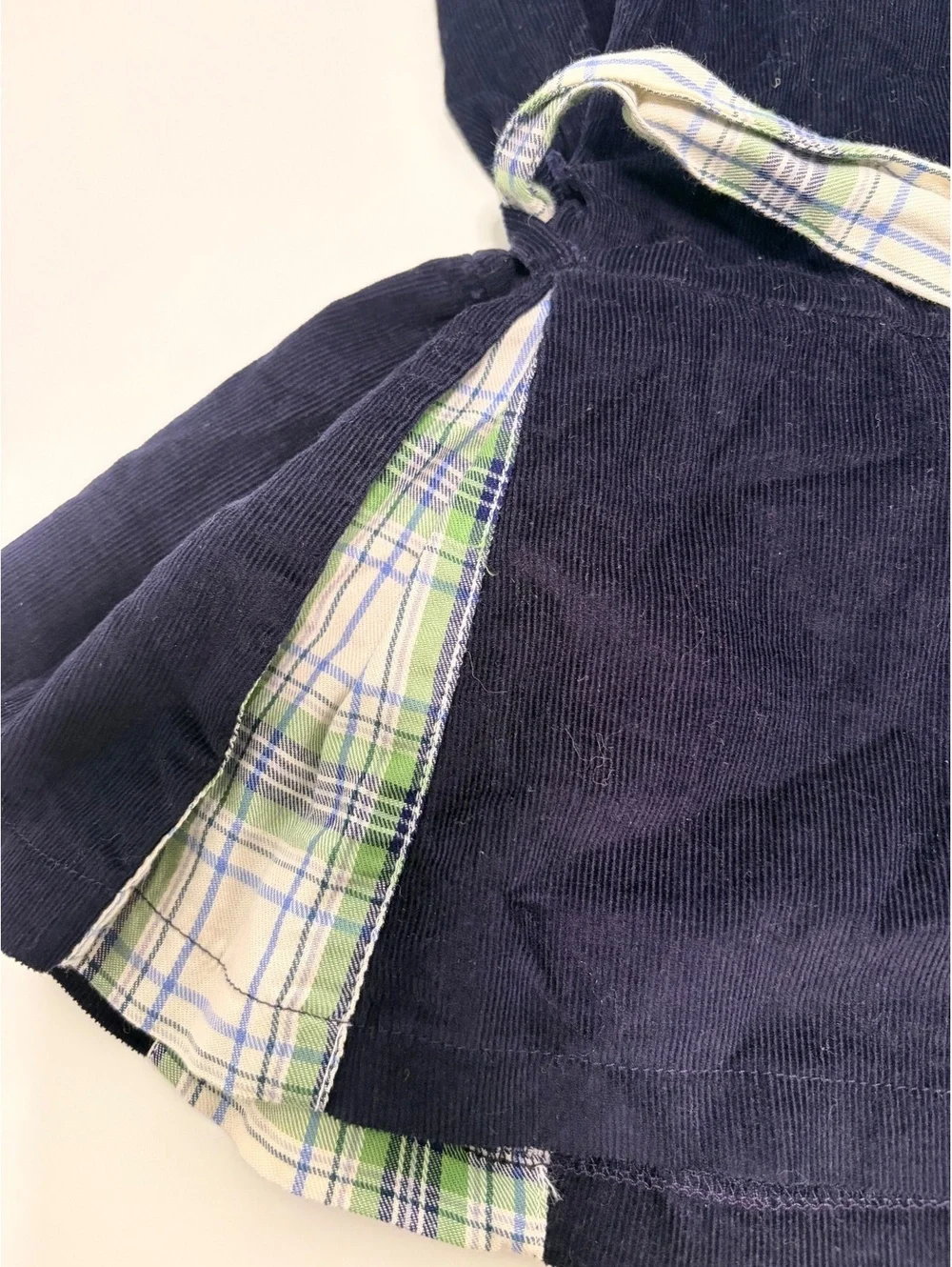Bella Bliss Navy Corduroy with Gingham Pleats Dress 4T